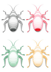 Colored bugs icons. Collection of elements for company logos, business identity, print products, page and web decor or other design. Contains transparency. Vector.