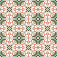 Store enrouleur tamisant sans perçage Tuiles marocaines Image d& 39 arrière-plan transparente du motif de carreaux de fleur en spirale ronde vintage.