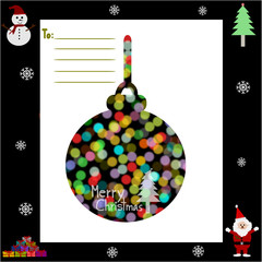 Blurred lights, bokeh circles, Merry Christmas, Christmas Greeting Card, Silhouette Colorful christmas ball illustration