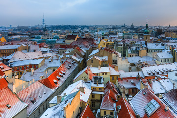 Fototapeta na wymiar Prague, aerial view at red roofs.