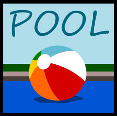 design with beach ball floating in pool