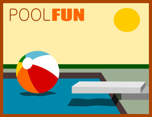 pool fun design with beach ball and diving board