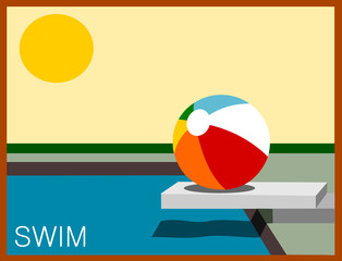 swim design with beach ball in pool