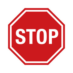Red stop sign icon with text flat icon for apps and websites - obrazy, fototapety, plakaty
