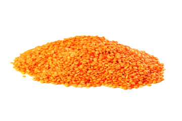 Red lentils isolated on a white