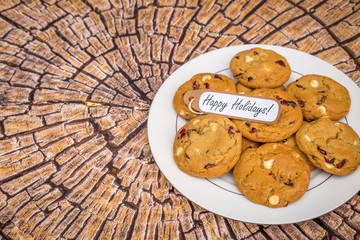 Freshly baked white chocolate and cranberry cookies.