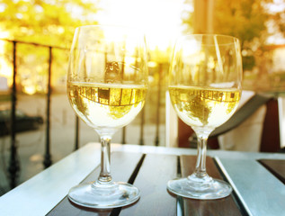 two glasses of wine in the sunshine