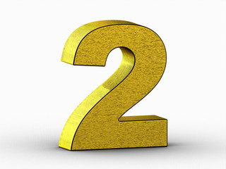 Naklejka premium golden 3d number two on white background