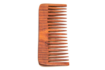 Brown wood comb on white background.