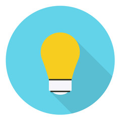 Bulb icon, flat design with long shadow