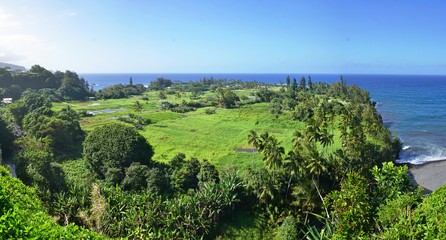 Fototapeta na wymiar The ocean at Keanae, on the rugged volcanic North Shore of Maui on the Road to Hana.