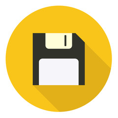 Diskette icon, flat design with long shadow