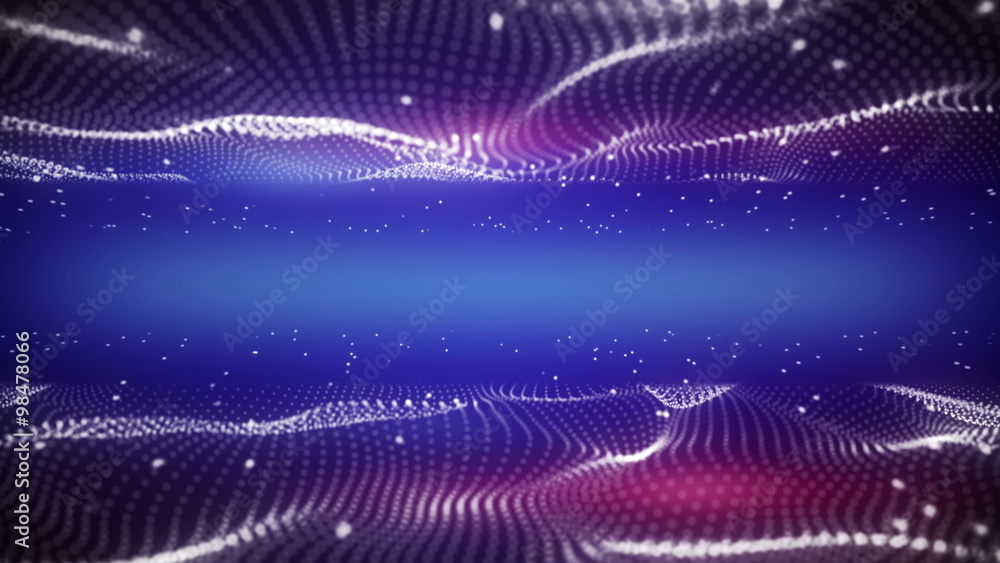 Poster flying between fields of glowing particles loop 4k (4096x2304)