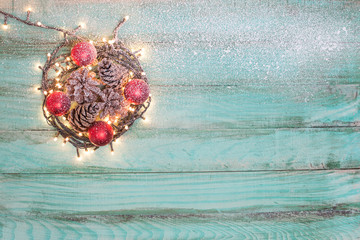 Christmas or New Year decoration background: fur-tree branches,