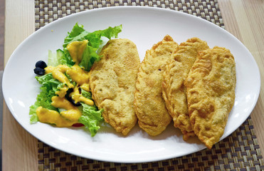 Khuushuur - small size cheburek filled with chopped meat. Mongol