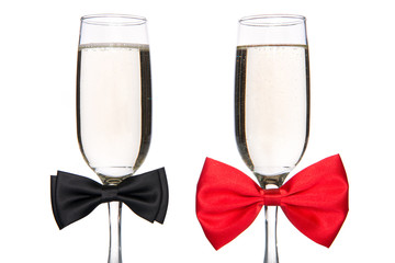 Glass of champagne with bow tie, valentine's day