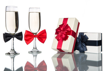 champagne with gift, celebration holiday