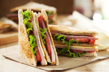 homemade club sandwich for meal