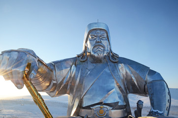 Genghis Khan with Legendary golden whip.  Statue Complex, Mongolia