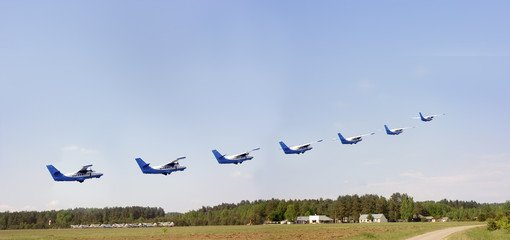 Seven planes  over the  aerodrome
