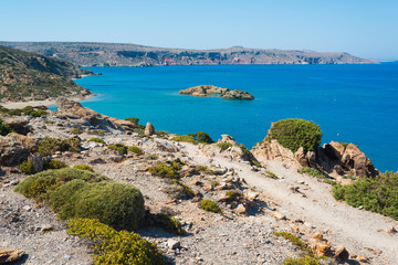 Fototapeta na wymiar Crete view near palm beach Vai