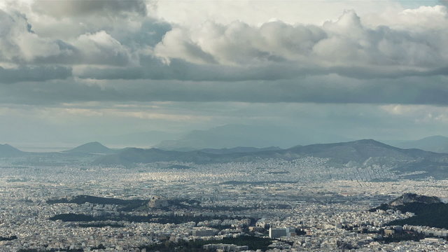 Fast Clouds Over The City Of Athens