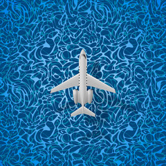 Airplane flies over a sea