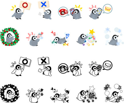 Icons of cute penguin babies