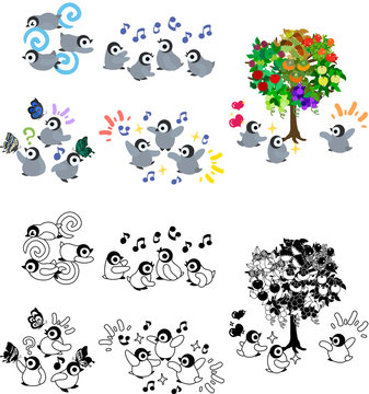 Icons of cute penguin babies