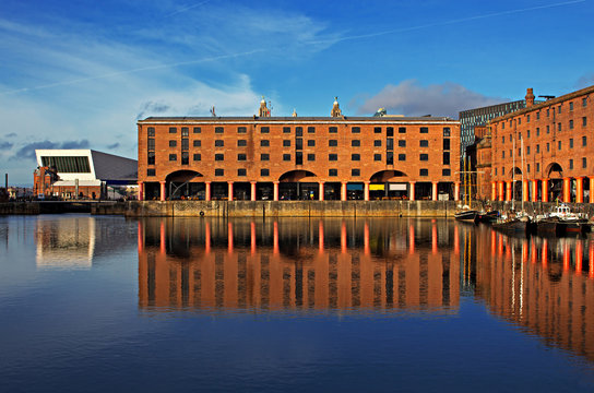 The Albert Dock in Liverpool UK on a beautiful sunny day