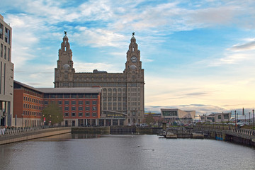 Fototapeta na wymiar Liverpool's Royal Liver Building and surrounding modern offices