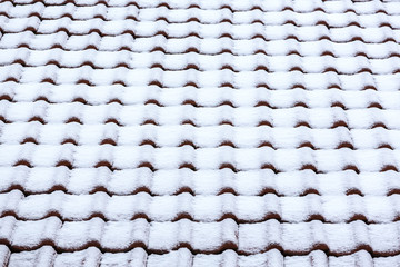 tiled ceramic roof under snow background texture
