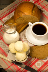 fresh butter, bread and coffee