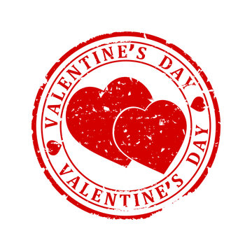 Scratched red round seal with the inscription - Happy Valentine's Day - vector svg