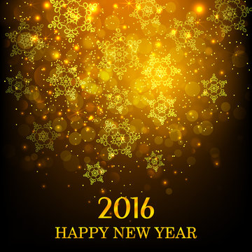Happy New Year 2016. Greeting Card. Golden background