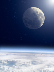 Naklejka na ściany i meble Earth with starry background and Moonrise.