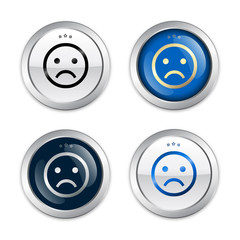 Bad choice seals or icons with negative smiley symbol. Glossy silver seals or buttons.