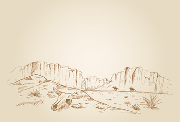 Hand drawn of two cowboys racing in desert © rexandpan