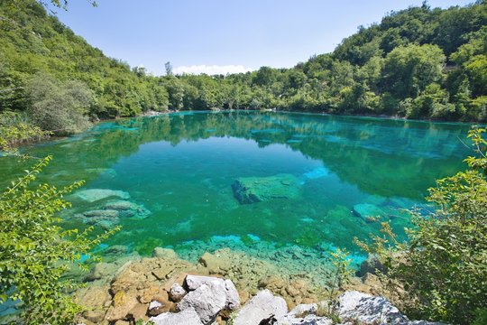 blue bottom at a depth of Lago di Cornino, Italy
