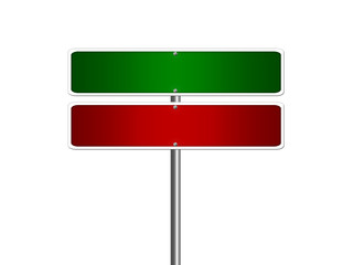 High resolution blank road sign empty highway street green red signage isolated on white.
