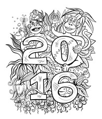 Vector images of numbers in 2016 with the symbol of New Year's monkey