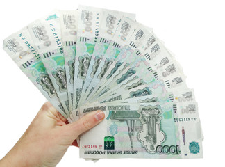russian cash money in hands