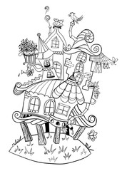 Fototapeta na wymiar fairy house in the form of an image outline