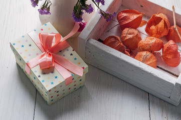 gift box and flowers