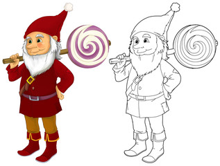 Cartoon dwarf isolated - with additional coloring page - illustration for the children