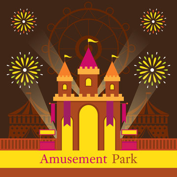 Castle, Amusement Park, Carnival, Fun Fair, Theme Park, Circus, Night Scene