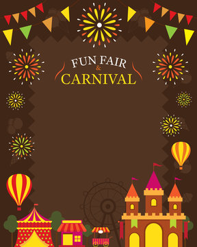 Amusement Park with Decoration Frame, Carnival, Fun Fair, Theme Park, Circus, Night Scene