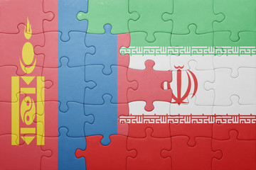 puzzle with the national flag of mongolia and iran