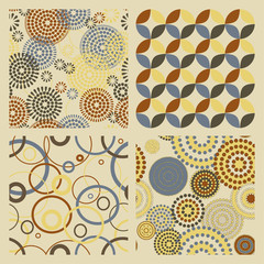 Set of geometric patterns background vintage style pastel tone