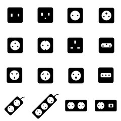 Vector black power socket icon set